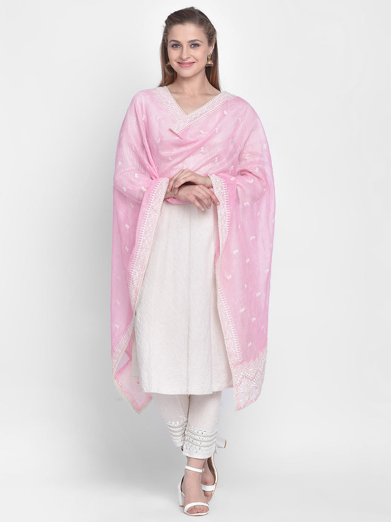 Ada Hand Embroidered Baby Pink Cotton Lucknow Chikankari Women Kurta -  A302192 - Ada - 3527454